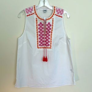 J Crew Factory Embroidered Tunic Top with Tassels